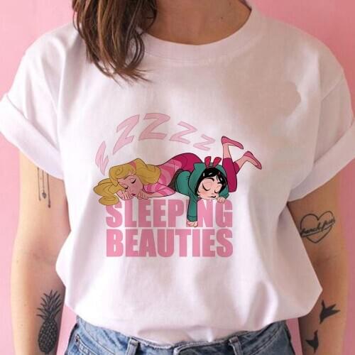 Women Summer Disney Princess Vanellope Aurora Sleeping Beauty Fashion Lady Tshirts Ladies Graphic White Female Tee T-Shirts