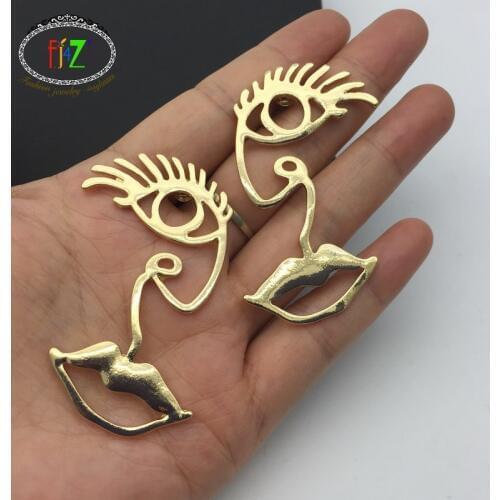 F.J4Z Nova Design Earrings for Women Fashion Retro Gold & Silver Color Alloy Hollow Eye Lip Drop Earrings pendientes mujer moda