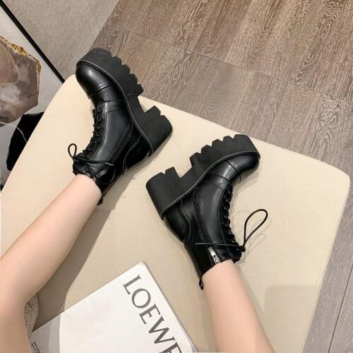 Demonia boots Womens Winter snow Ankle Black Boots Woman Lace Up Booties Women Short Boot Fashion Ladies Shoes Woman LJB281