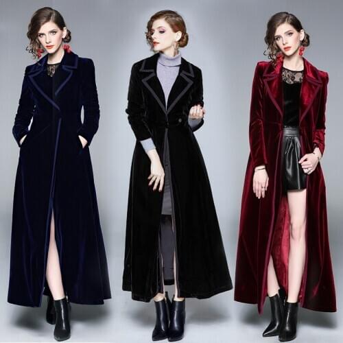 Women Autumn Winter Long Maxi Velvet Trench Coat Female High Quality Vintage Blazer Designer Elegant Outerwear Coats