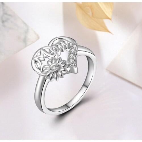 2021 New Fashion Heart Love MOM Rings Stone Ring for Women Jewelry Birthday Mothers Day Gift