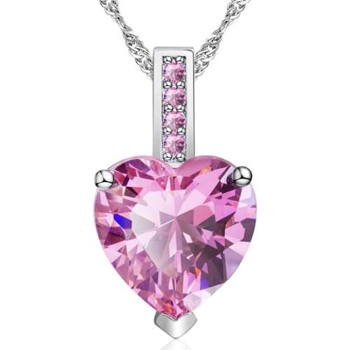 Women Pendant Necklace Fashion Heart Shaped Gem Pendant Four Color Zircon Pendant Necklace Lady Wedding Jewelry Girlfriend Gift