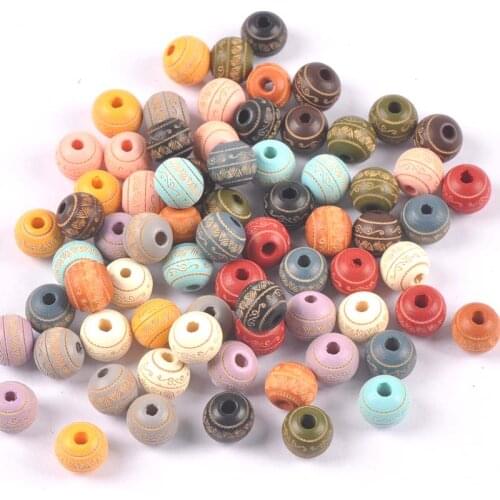 10Pcs Multicolor Wood Spacer Beads Laser Engraving Craft Supplies For DIY Jewelry Accessories Making Bracelet Necklace Decor