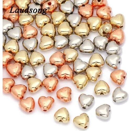 100-500Pcs 5x4mm Acrylic Plated CCB Love Heart Loose Spacer Beads For Jewelry Making DIY Bracelet Necklaces Earrings Accessories