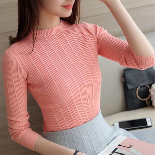 2020 autumn womens half-high-collar long-sleeved knitted sweater, bottom shirt, short-style self-cultivation bottom sweater