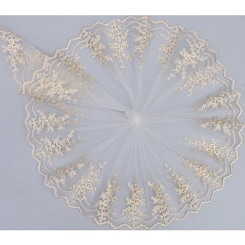 26Yards Embroidered Lace Trimming Golden Floral Mesh Fabric Embroidery Applique Patch for Doll Dresses