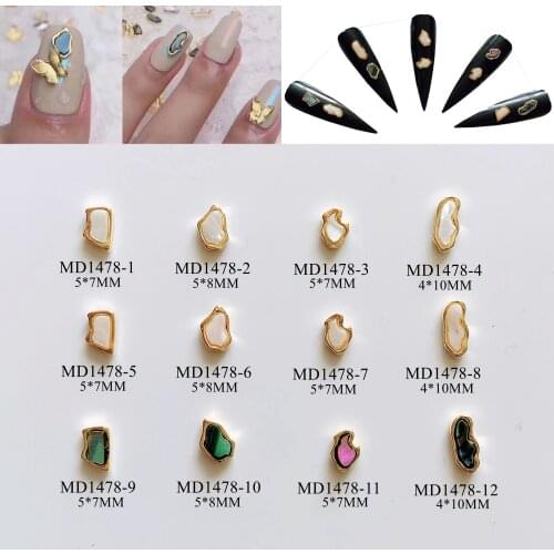 3D 50pcs/bag Mix-Design Metal Shell Stone Charms Different shapes Nail Decoration 3D charms MD1478