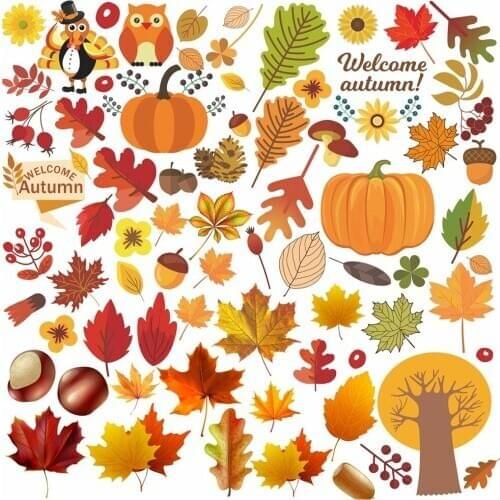 6 Sheet Fall Leaves Window Clings Thanksgiving Maple Decorations Autumn Sticker Decals Party Decor Ornaments