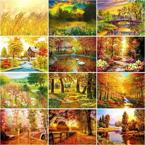 DIY 5D Diamond Painting Scenery Forest Diamond Embroidery Autumn Tree Cross Stitch Full Round Drill Mosaic Art Gift Home Decor