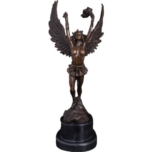 ArtsHom DS-372 Western Bronze Greek Mythology Angel Torchbearer Statue Ornament Bronze Art Crafts Decor For Home Decoration