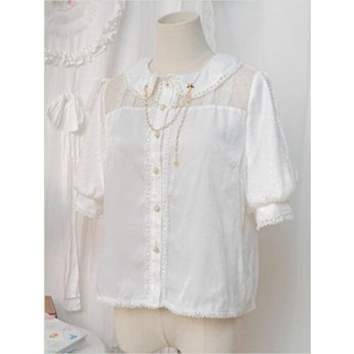 Lolita Blouse Short Sleeve White Chain in Peter Pan Collar