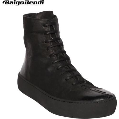 US 6-10 Ankle Boots Men Real Leather Casual Winter Shoes Man Trendy Motorcycle Ridding Boots Boys Fashion Flat Boots