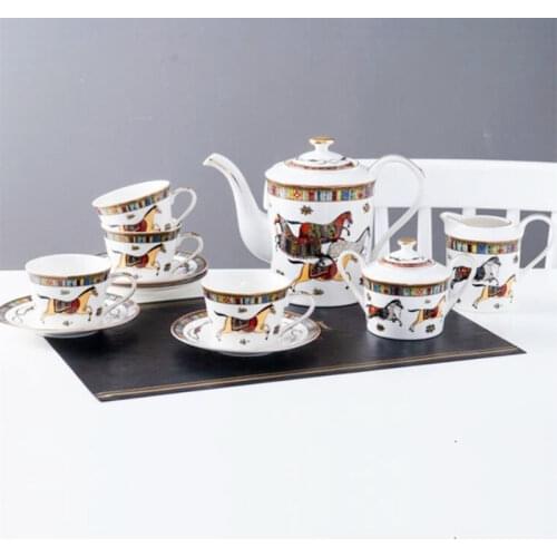 Horse Bone China Porcelain Coffee Mugs Dish Cups Coffee Milk Sugar Pot Optional