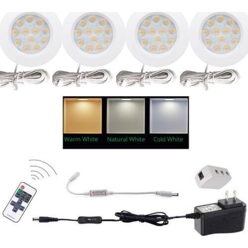 4pcs/Set 12V 3W LED Under Cabinet Light Wireless IR Remote Control LED Puck Light 12V LED Counter light With On/ Off Switch