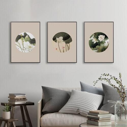 Chinese Style Living Room Home Decoration Painting Ink And Wash Landscapes Lotus Flower Leaves Plant Canvas Wall Picture Poster