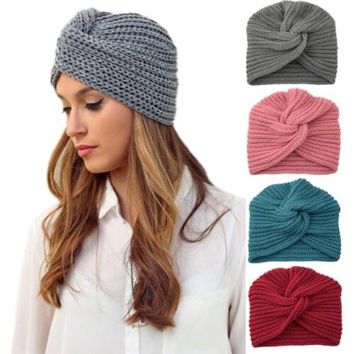 Cashmere Cross Wrap Head Indian Hat Wool Knitting Hijab Bonnet Turbante Women Muslim Inner Hijab Caps Bohemia Turban Cap