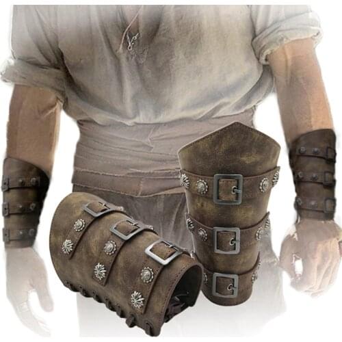 Leather Arm Guards Medieval Belt Leather Buckle Bracers One Size Retro Leather Armband Viking Leather Bracers Cosplay