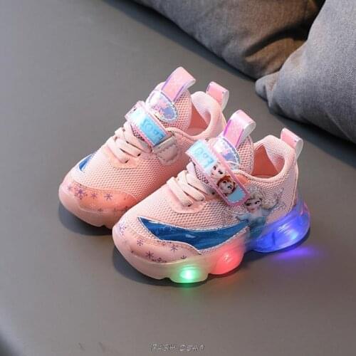 Disney Frozen Children Led Shoes Baby Boys Girls Cute Lighted Sneakers Kids Flashing Glowing Luminous Casual Shoes Non-slip