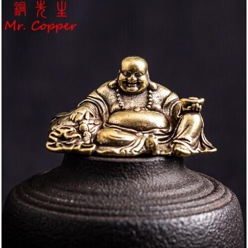 Pure Copper Smiling Big Belly Maitreya Buddha Small Statue Feng Shui Ornament Home Decoration Craft Accessory Lucky Brass Figure