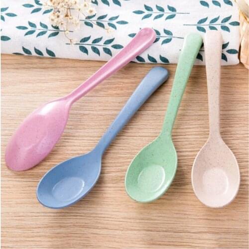 Fashion 1PC Tableware Spoon Restaurant Home Supplies Eco-Friendly Wheat Straw Spoons Kitchen Accessories Long Handle Soup Spoon