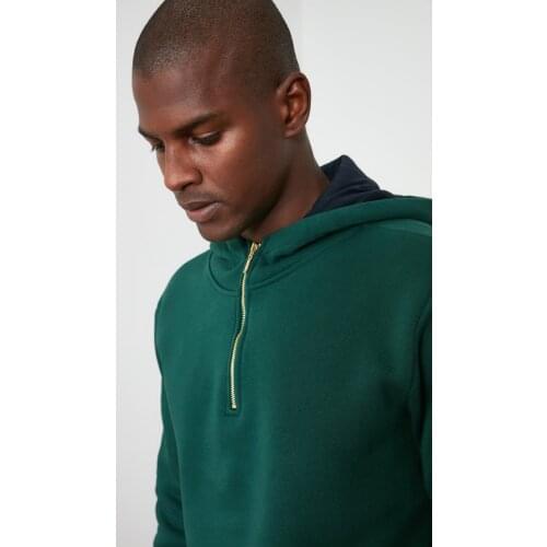 Mens Hooded Half Zipper New Sweatshirt Green White Black 2021 Winter Long-sleeve cotton polyester fabric