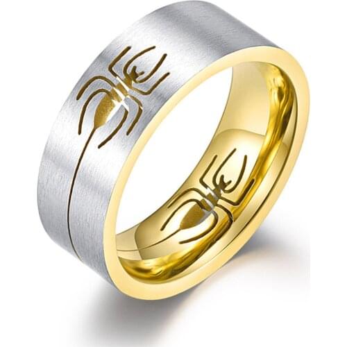 Spider Hollow Matte Design Rings for Men Stainless Steel Male Cool Gift Boy Gold-color Husband Jewelry Punk Accessories