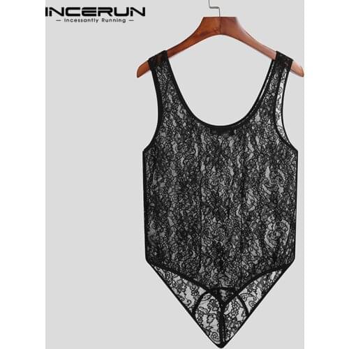 Men Bodysuit Pajamas Sexy Mesh See Through Homewear 2021 Round Neck Sleeveless Tank Romper Men Pyjamas Bodysuits S-5XL INCERUN