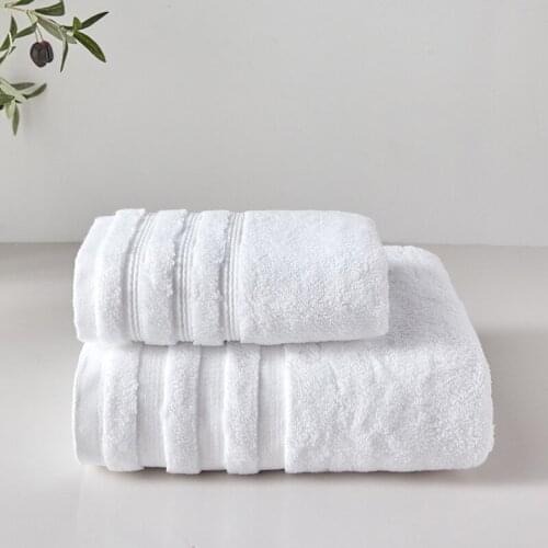 2pc Towel Set High Quality Long-Staple Cotton Solid White Face+Bath Washcloth Big Beach Toalla For Hotel Home Bathroom Textile