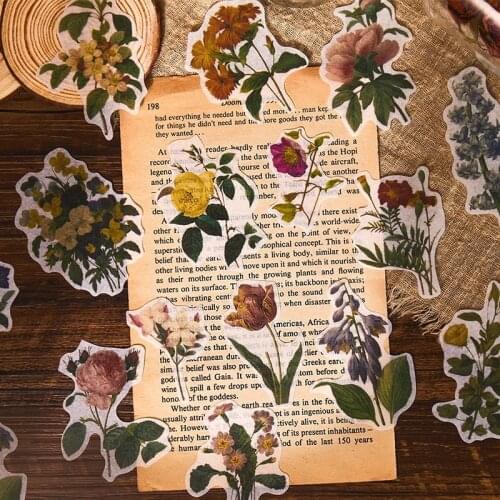 60Pcs Vintage Adhesive Decoration Sticker Set Floral Plant Butterfly Stickers Diy Label For Journaling Scrapbooking Album Diary