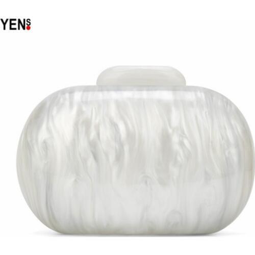 New Brand Fashion Wallet Women Acrylic Cute Round Luxury Marble Solid Pearl White Evening Handbags Party Wedding Vintage Clutch
