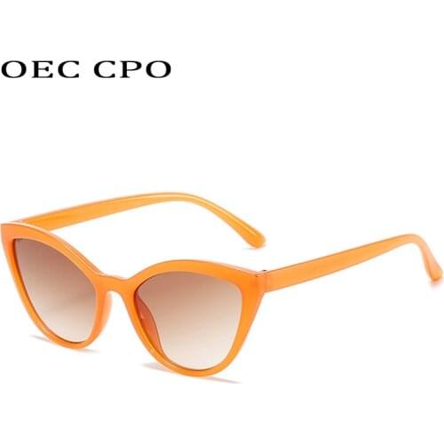 OEC CPO Ladies Cat eye Sunglasses Women Brand Fashion Small Shades Sun Glasses Female Retro Orange Gradient Eyeglasses UV400
