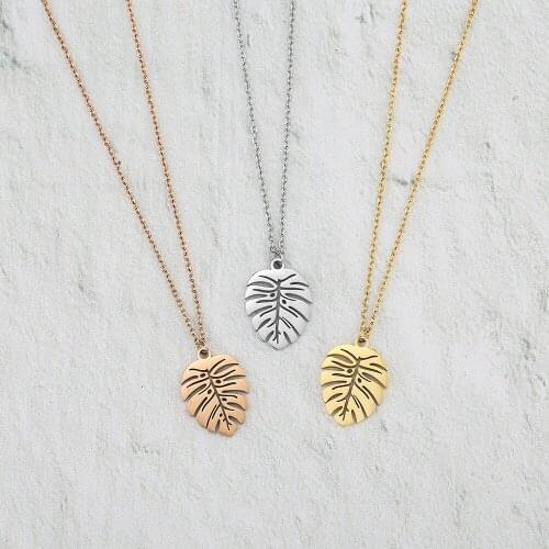 Wholesale Monstera Necklace Philodendron Leaf Frond Pendant waterproof Stainless steel Jewelry for beach Girl 10pcs/lot
