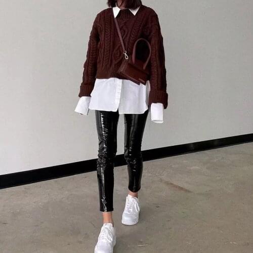 XIKOM 2021 Autumn Women Brown O Neck Casual Pullover Knitted Female Vintage Loose Streetwears Warm Knitted Sweater Top