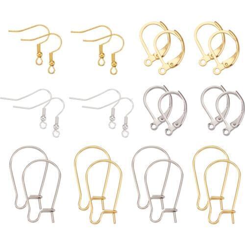 Pandahall 60pcs/box Stainless Steel Lever Earrings Hooks Hoop Earrings Ear Wire Settings for DIY Jewelry Making Accessories