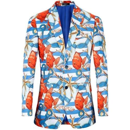 Men Suit Casual Spring Autumn Fashion Exclusive Beach Style Blazer Men Party Print Ocean Design Wedding Casual blazer masculino