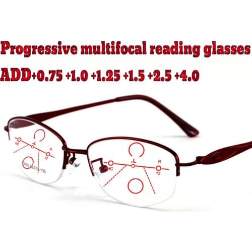 Progressive Multifocal Anti Blue Light Reading Glasses Oval Halfrim Women High Quality Tr90+1.0 +1.5 +1.75 +2.0 +2.5 +3 +3.5 +4