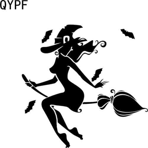 QYPF 12.5*12.1 Halloween Party Trick Or Treat Witch Vinyl Decor Car Sticker Bumper Window Silhouette C16-2355