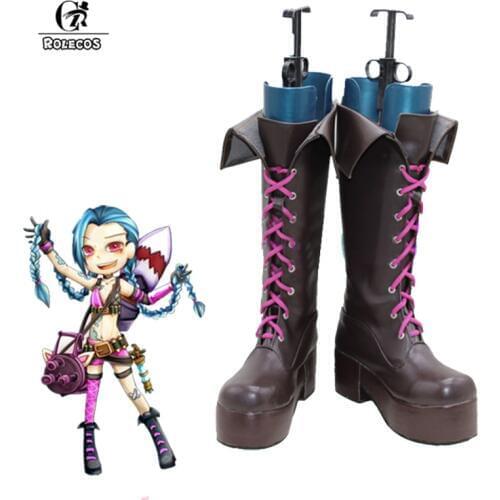 ROLECOS Jinx LOL Cosplay Shoes Jinx Cosplay Game LOL Boots Women Halloween Custom Size Made
