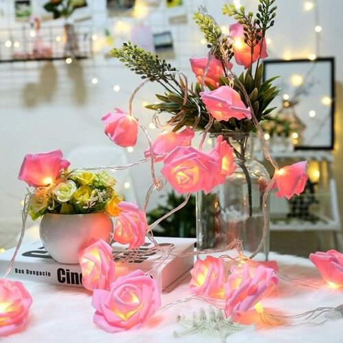 10/20/40 LED Pink Rose Flower Christmas Lights Holiday String Lights Battery Operated Valentine Wedding Party Decoration Lamp