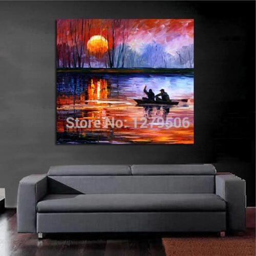 Handpainted Knife seascape Oil Painting modern Scenery Picture sunset Landscape Canvas oil Painting for living room wall decor