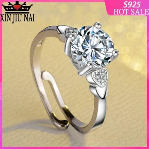 S925 pure silver European and American classic heart-shaped inlay zircon hollow out marriage engagement ring jewelry gifts