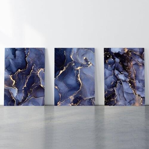 Blue and Gold Luxury Abstract Marble Fluid Art Canvas Wall Art Prints Canvas Paintings Wall Pictures Posters Bedroom Home Decor