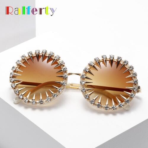 Ralferty Unique Round Rivet Steampunk Sunglasses Women Men Punk Sun Glasses Rhinestone Sunglass Designer Circle Eyewear G01