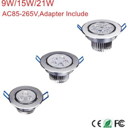 1Pcs 9W 15W 21W AC85V-265V 110V / 220V LED Ceiling Downlight Recessed LED Wall lamp Spot light With LED Driver For Home Lighting