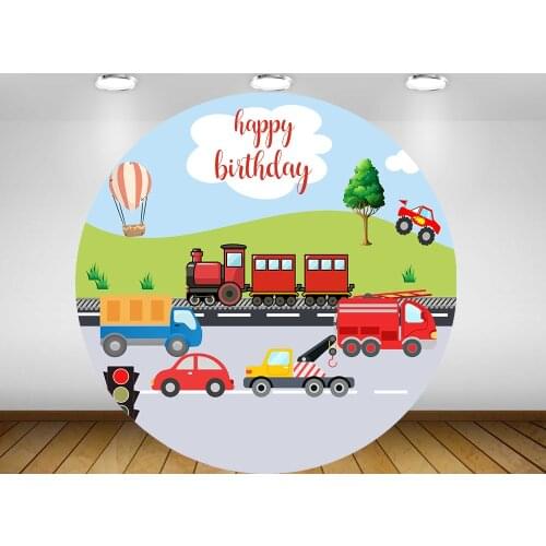 Transportation theme Circle background round Backdrop boy cars birthday Party event decor table cover train baby shower YY490