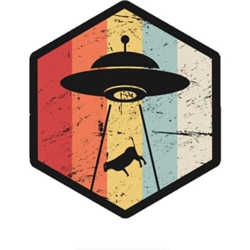 Vintage Retro UFO Alien Abduction Icon Funny Car Sticker PVC Coloful Decals Motorcycle Accessories Stickers,14cm*16cm
