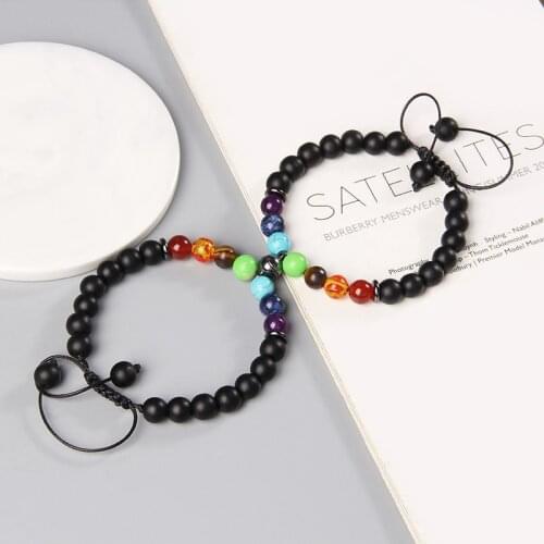 Vintage Magnet Bracelets Couples Jewelry Women Men Attractive Connector Charm Bangle Lovers Reiki 7 Chakra Stone Beads Pulsera