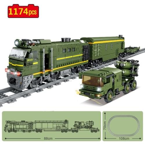 Military Series Urban rail train armored car weapon equipment supply train soldier DIY Model Building Blocks Bricks Toys Gifts