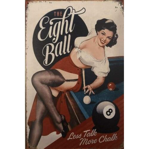Eight Ball Pin Up Girl,8 X 12 Inch,Tin Sign Nostalgic Metal Sign Home Decor for Culb Bar Cafe