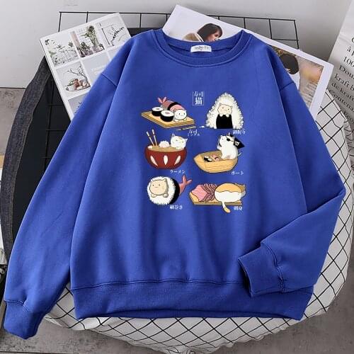 Cat Hiding In Sushi Print Hoodie Sweatshirts Streetwear Plus Size Hooded Sweatshirt Woman Hip Hop Fashion Women O-Neck Hoodies